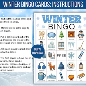 Winter Bingo, 60 Winter Bingo Cards, Winter Games, Winter Activity For Kids, Kids Winter Party Game, Winter Classroom Activity, Winter Games image 6