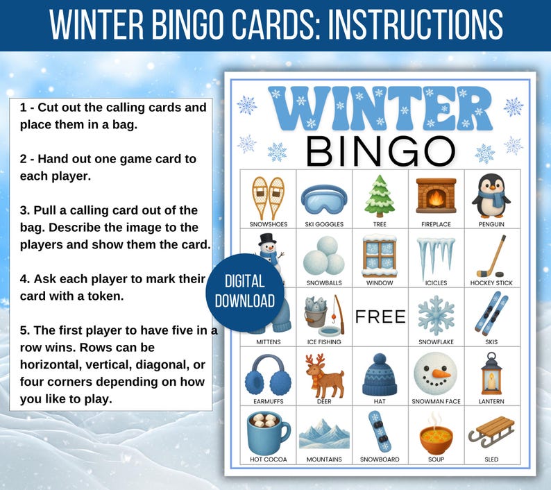 Winter Bingo, 60 Winter Bingo Cards, Winter Games, Winter Activity For Kids, Kids Winter Party Game, Winter Classroom Activity, Winter Games image 6