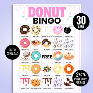 Donut Bingo, 30 Printable Donut Bingo Cards, Donut Birthday, Donut ...