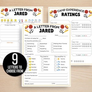 Cartas personalizadas do acampamento, cartas para acampamento de verão, cartas para impressão do acampamento, artigos de papelaria para acampamento de verão, formulário para preencher em branco para acampamento de verão