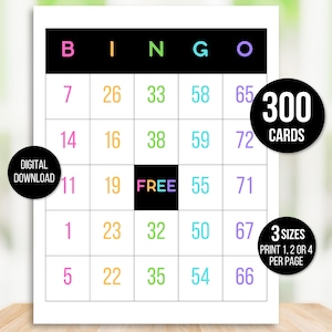 300 cartes de bingo, 1, 2 ou 4 par page, jeu de société amusant, activité en classe, carte de bingo pour enfants, jeu de bingo imprimable pour enfants, couleurs néon