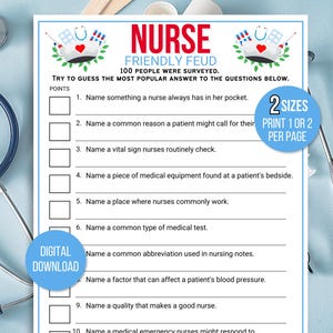 Nurse Family Feud Game, Nursing Family Feud Game, Nurse Trivia Games, Nurse Party Games, Nurse Activities, Nurse Game, Medical Party Games