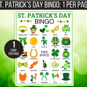 St. Patrick's Day Bingo, 50 St. Patrick's Bingo Cards, St. Patrick's Day Game, St. Paddy's Game for Kids, St. Patrick's Day Party Game