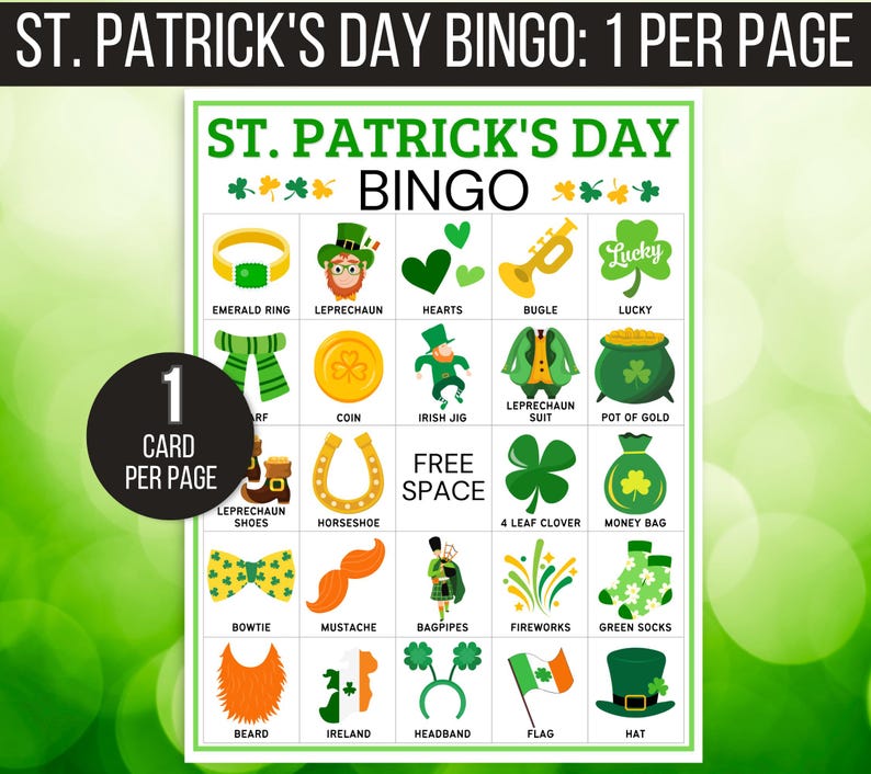 St. Patrick's Day Bingo, 50 St. Patrick's Bingo Cards, St. Patrick's Day Game, St. Paddy's Game for Kids, St. Patrick's Day Party Game