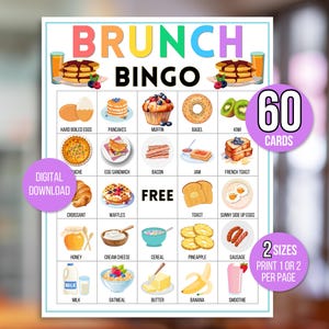 Brunch Bingo, 60 druckbare Brunch Bingo Karten, Brunch Bingo Spiel, Frühstück Bingo, Essen Bingo, Brunch Spiele, Brunch Party Spiele, Brunch Karte
