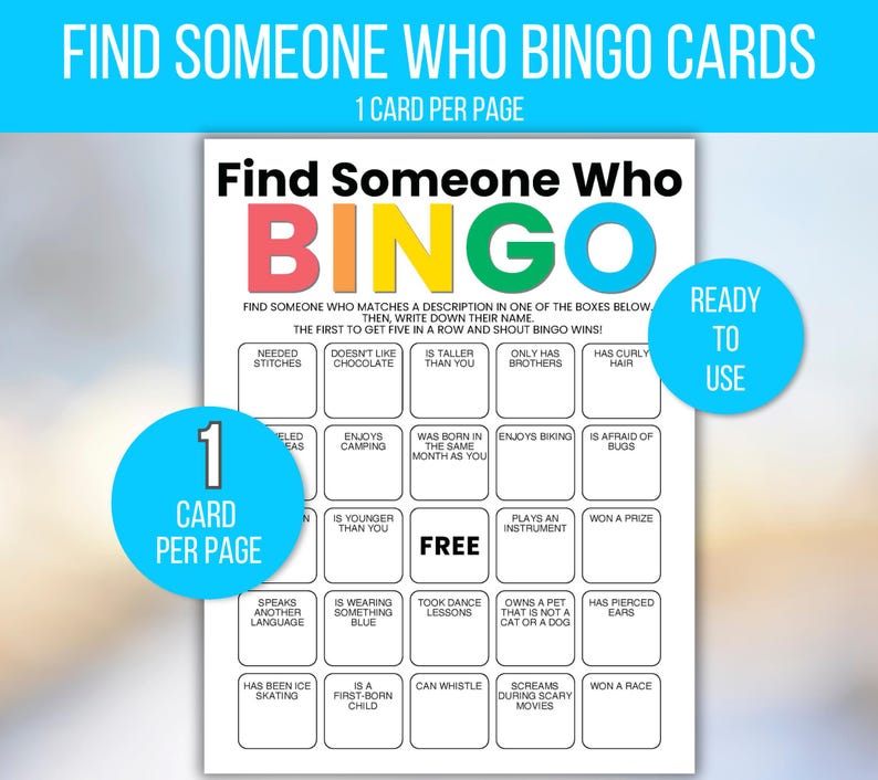 Conheça-se Bingo, Encontre alguém que faça Bingo, Encontre o convidado Bingo, Bingo quebra-gelo, Jogo quebra-gelo, Atividade quebra-gelo, Bingo em sala de aula imagem 2