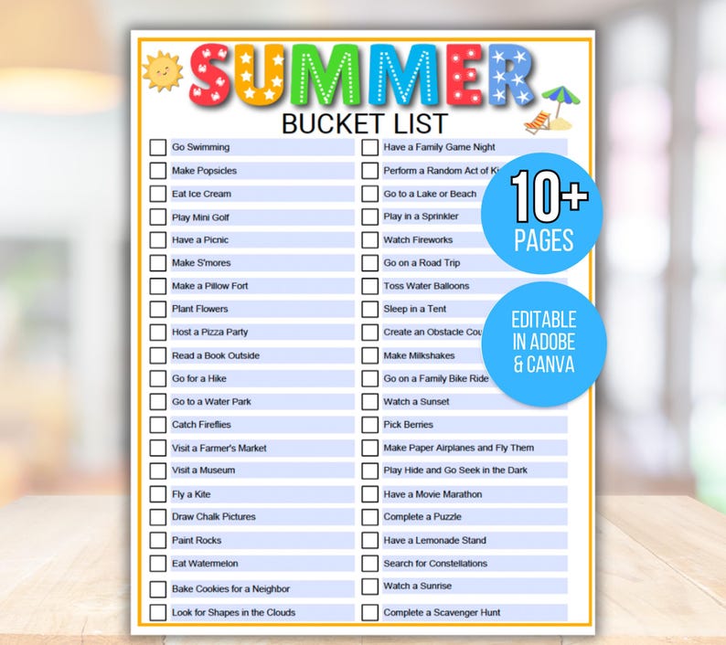 Editable Summer Bucket List, Summer Calendar Poster, Summer Checklist, Summer Break Ideas, Summer Activities, Kids Summer Calendar, Summer