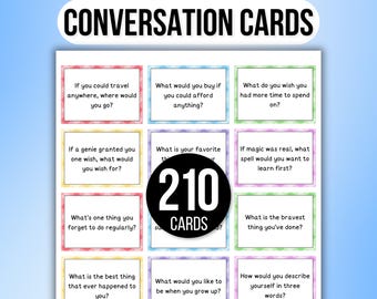 210 Conversation Cards, Conversation Starters, Road Trip Conversation Cards, Family Conversation Starter Cards, Icebreaker Game, Dinner Card