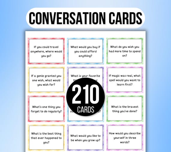 210 Conversation Cards, Conversation Starters, Road Trip Conversation Cards, Family Conversation Starter Cards, Icebreaker Game, Dinner Card