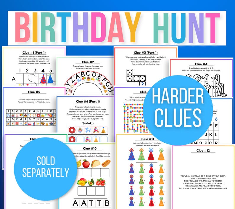 Indoor Birthday Treasure Hunt, Indoor Birthday Scavenger Hunt, 40 Treasure Hunt Birthday Clues, Kids Treasure Hunt Clues, Birthday Printable