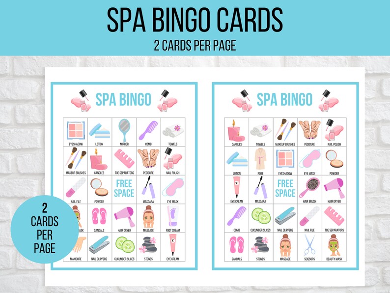 Spa Bingo Printable Game Spa Birthday Party Game Girls Party - Etsy