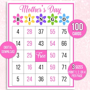 Bingo pour la fête des mères, 100 cartes de bingo pour la fête des mères, activité pour la fête des mères pour les enfants, jeu de fête pour la fête des mères pour enfants, activité en classe pour la fête des mamans