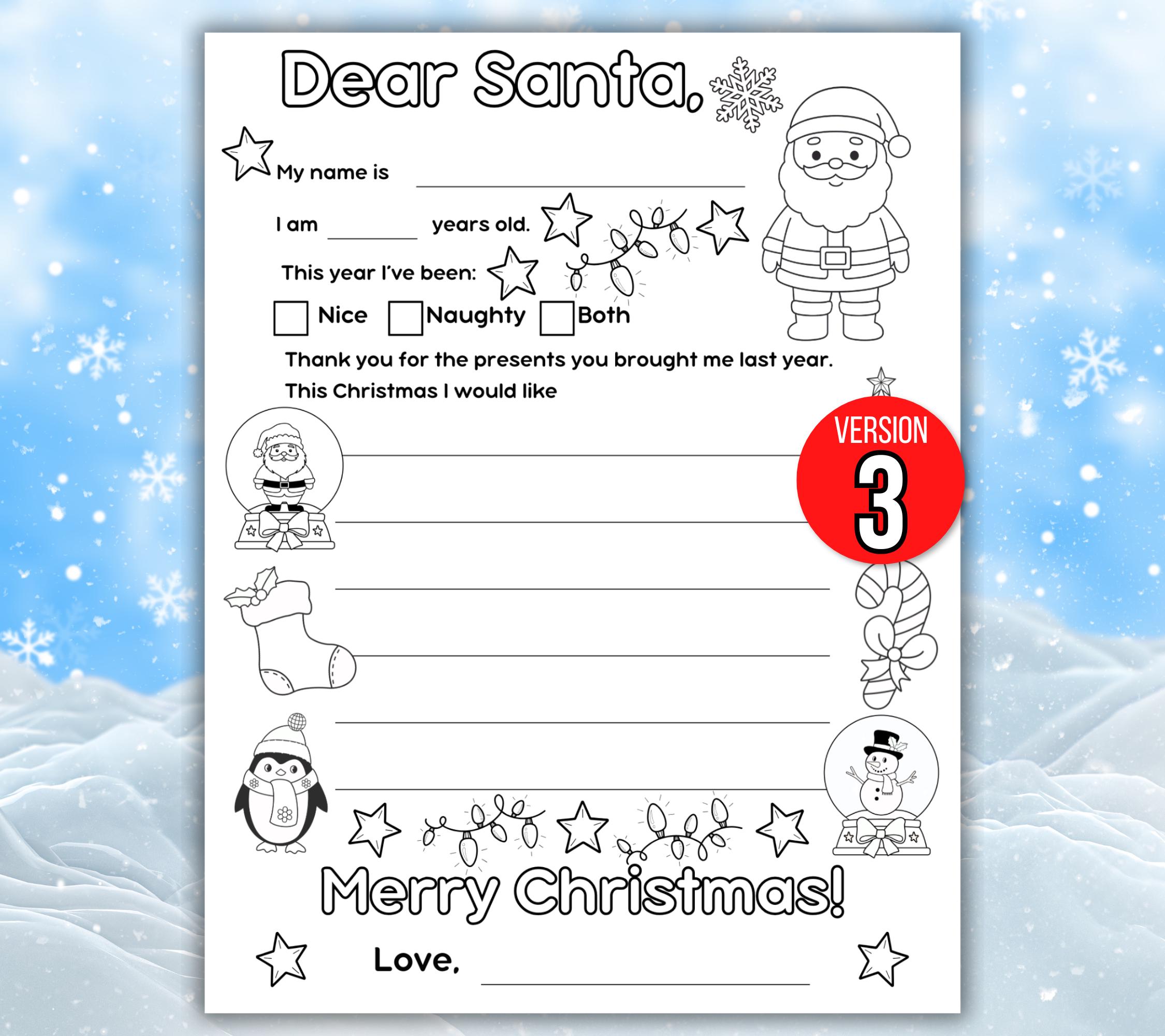 Printable Letter to Santa Coloring Page, Christmas Letter, Christmas ...