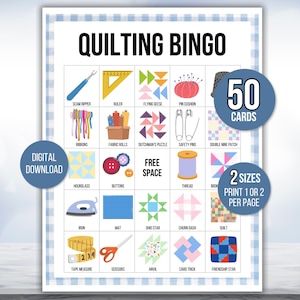 Quilt Bingo, 50 Printable Quilt Bingo Cards, Quilting Bingo, Quilting Party, Quilt Game, Quilt Bingo Game, Quilt Club Game, Quilt Retreat