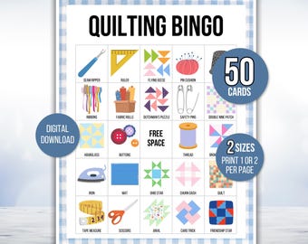 Quilt Bingo, 50 Printable Quilt Bingo Cards, Quilting Bingo, Quilting Party, Quilt Game, Quilt Bingo Game, Quilt Club Game, Quilt Retreat