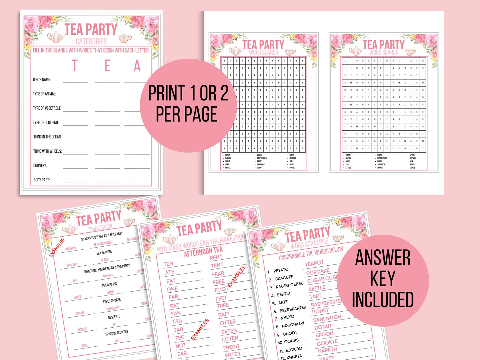 Tea Party Games Printable Bundle Tea Party Activities Ladies - Etsy