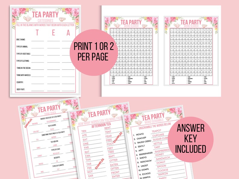 Tea Party Games Printable Bundle Tea Party Activities Ladies - Etsy