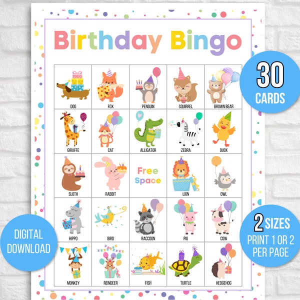 Geburtstags-Bingo, Geburtstagsparty-Spiel, Alles Gute zum Geburtstag-Bingo-Brettspiel, Kindergeburtstagsparty-Spiel, Geburtstagsparty zum Ausdrucken, Kinder-Bingokarten