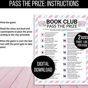 Book Club Pass the Gift Games, Book Club Pass the Prize Games, Book Club Game, Book Club Pass the Present Game, Book Club Activities, Books