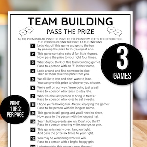 Office Games, Team Building Games, Team Building Pass the Prize Game, Coworker Games, Happy Hour Office Party, Printable Team Building Game