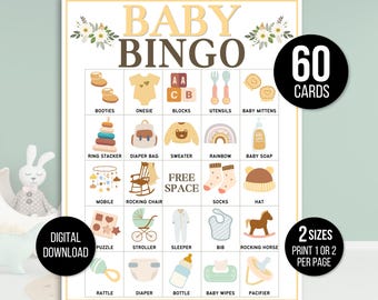 Baby Bingo, 60 Baby Bingo Cards, Baby Shower Bingo, Baby Shower Game, Baby Shower Activity, Printable Baby Bingo, Gender Neutral Baby Bingo