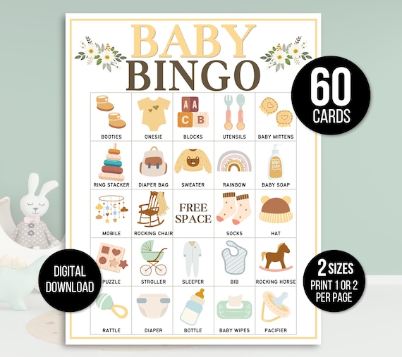 Baby Bingo, 60 Baby Bingo Cards, Baby Shower Bingo, Baby Shower Game, Baby Shower Activity, Printable Baby Bingo, Gender Neutral Baby Bingo