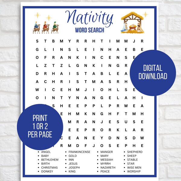 Nativity Word Search, Fun Nativity Game, Printable Nativity Game, Nativity Family Game, Nativity Game for Kids, Nativity Worksheet