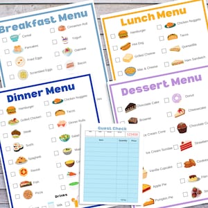 Jeux de simulation, menus de restaurant, menus de jeux pour enfants, menus de jeux de cuisine, menu de restaurant pour enfants, faux menu pour enfants, faux menu, menu amusant