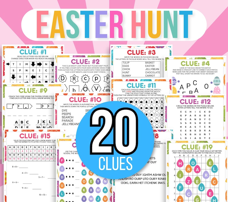 Indoor Easter Treasure Hunt For Teens, Easter Scavenger Hunt, Treasure Hunt Easter Clues, Teens Easter Escape Room Puzzles, Easter Hunt