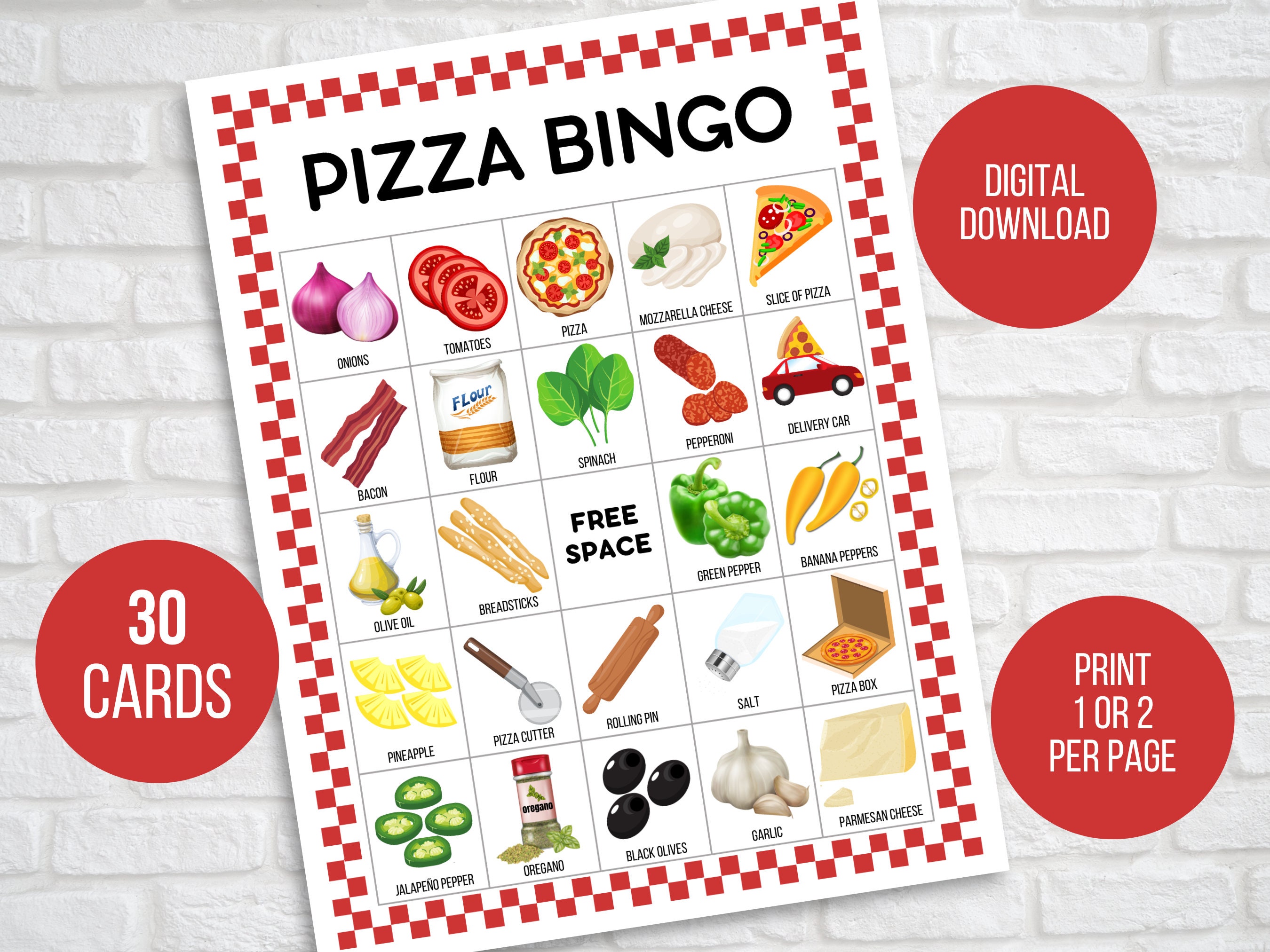 Pizza Bingo Pizza Party Bingo 30 Printable Pizza Bingo Etsy