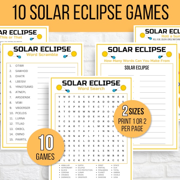 Solar Eclipse Games, Printable Solar Eclipse Games, Solar Eclipse Game for Kids,  Eclipse Worksheets, Solar Eclipse Activity, Eclipse Party