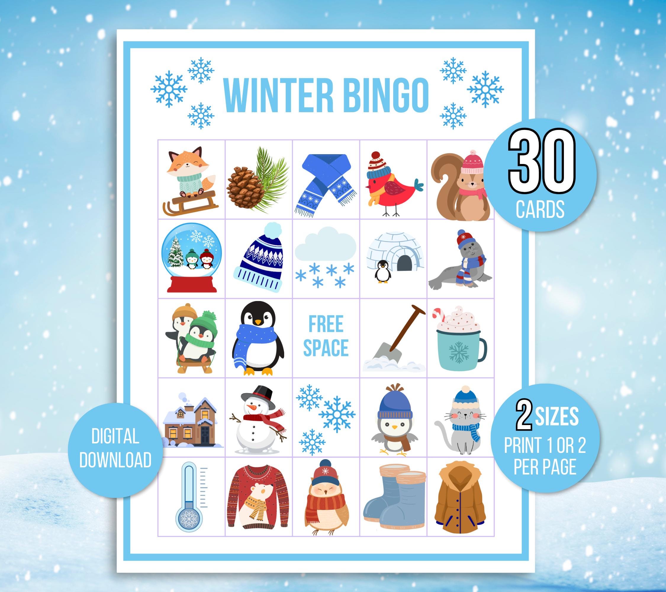 Winter Bingo, 30 Printable Winter Bingo Cards, Winter Activity For Kids, Kids Winter Party Game, Winter Classroom Activity, Instant Download