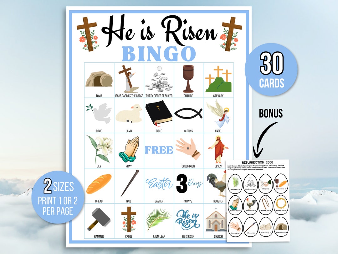 Resurrection Bingo, 30 Easter Bingo Cards, Easter Bible Bingo, Holy ...