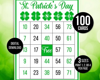 St. Patrick's Day Bingo, 100 St. Patrick's Day Bingo Cards, St. Patrick's Day Activity, St. Patrick's Party Game, St. Paddy's Activity