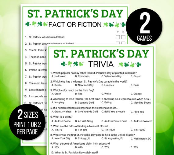 St. Patrick's Day Trivia Game, St. Patrick's Day Kids Game, St. Patrick's Trivia Game, St. Patrick's Day Party Game, St Patrick's True False