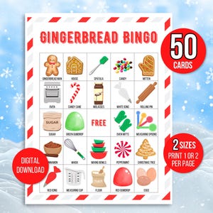 Lebkuchen Bingo, 50 Lebkuchen Bingo Karten, Weihnachtsbäckerei Bingo Karten, Back Bingo, Weihnachtsaktivität, Weihnachtsspiel, Backspiel