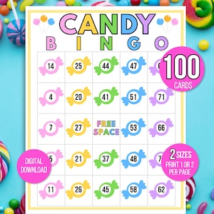 Candy Bingo, 100 Printable Candy Bingo Cards, Sweet Treats Bingo, Candy Activity, Candy Game, Candy Themed Birthday Party, Candy Printable
