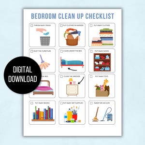 Kids Cleaning Checklist with Pictures, Kids Tidying Checklists, Kids Chore Chart, Kids Chore List, Kids Daily Routines, Kids Weekly Chores