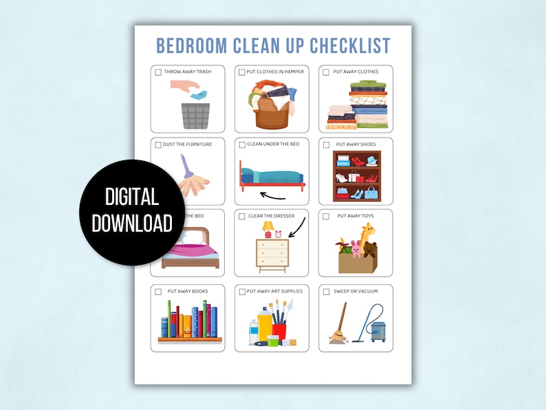 Kids Cleaning Checklist with Pictures, Kids Tidying Checklists, Kids Chore Chart, Kids Chore List, Kids Daily Routines, Kids Weekly Chores