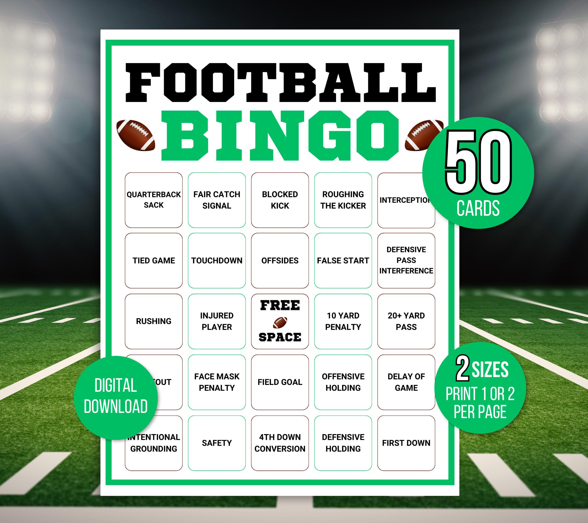 Football Bingo, 50 Unique Printable Football Bingo Cards, Football Game, Football Activity, Kid's Printable Bingo Game, Kids Football Bingo