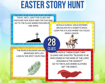 Easter Story Treasure Hunt, Religious Easter Scavenger Hunt, Christian Easter Treasure Hunt, Easter Story Scavenger Hunt, Easter Story Clues
