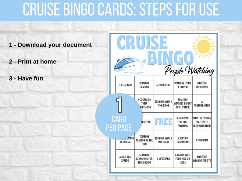 Cruise Bingo, 50 Printable Cruise Bingo Cards, Cruise Ship People Watching Bingo, Cruise Ship Game, Cruise Vacation Game, Family Cruise Game image 5