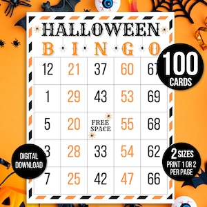 100 Halloween Bingo Cards, Halloween Number Bingo, Halloween Party Game, Halloween Activity, Halloween Game, Carte Bingo for Kids, Fall Game