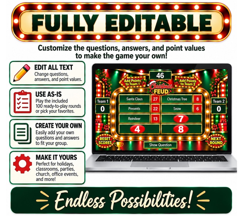 Christmas Friendly Feud Game, Christmas Friendly Feud Game, Friendly Feud Template, Friendly Feud, Christmas Activity, Christmas Party Game