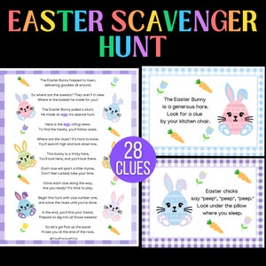 Indoor Easter Scavenger Hunt for Kids, Indoor Treasure Hunt For Kids, Kids Easter Scavenger Hunt, Treasure Hunt Easter Clues, Easter Hunt