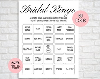 60 Bridal Bingo Cards, Unique Prefilled Bridal Bingo Game Cards, Bridal Gift Bingo Cards, Bridal Shower Bingo Game, Wedding Bingo