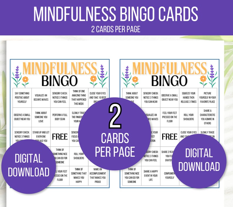Mindfulness Bingo, 30 Mindfulness Bingo Cards, Gratitude Bingo, Mindfulness Activity, Mindfulness Game, Counseling Activity, Counseling Game