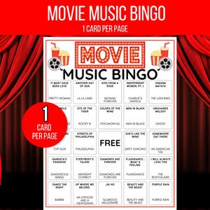 Movie Music Bingo, Movie Soundtrack Bingo, Music Bingo, Movie Soundtrack Songs Game, Music Bingo with Playlist, Music Office Party Game