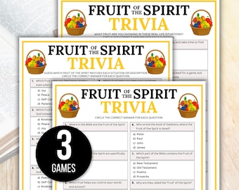 Fruit of the Spirit Trivia Game Bundle, Kids Fruit of the Spirit Lesson Games, Bible Trivia Night Games, Bible Trivia Games Set, Galatians