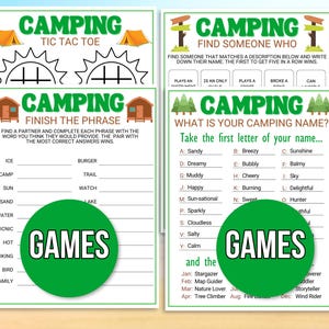 Camping Games, Camping Party Games, Camping Activities, Camping Games for Kids, Camping Printable, Camping Activities, Camping Games Bundle